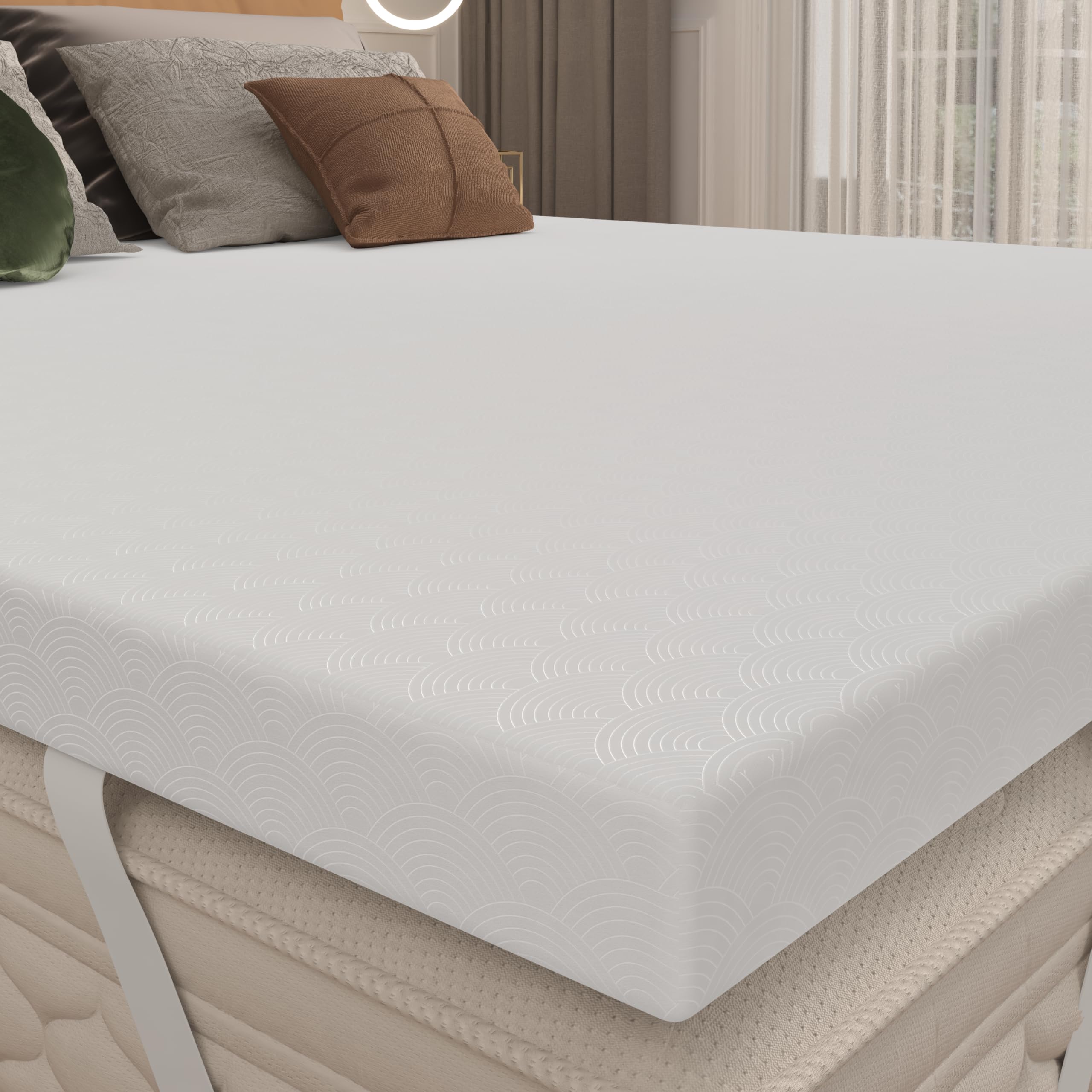 Zenzy 3" Queen Mattress Topper Cover, [Ultra-Soft] Bamboo Zippered Cover, Mattress Protector [with Adjustable Straps] [Washable] Cover for Mattress Topper- Only Cover