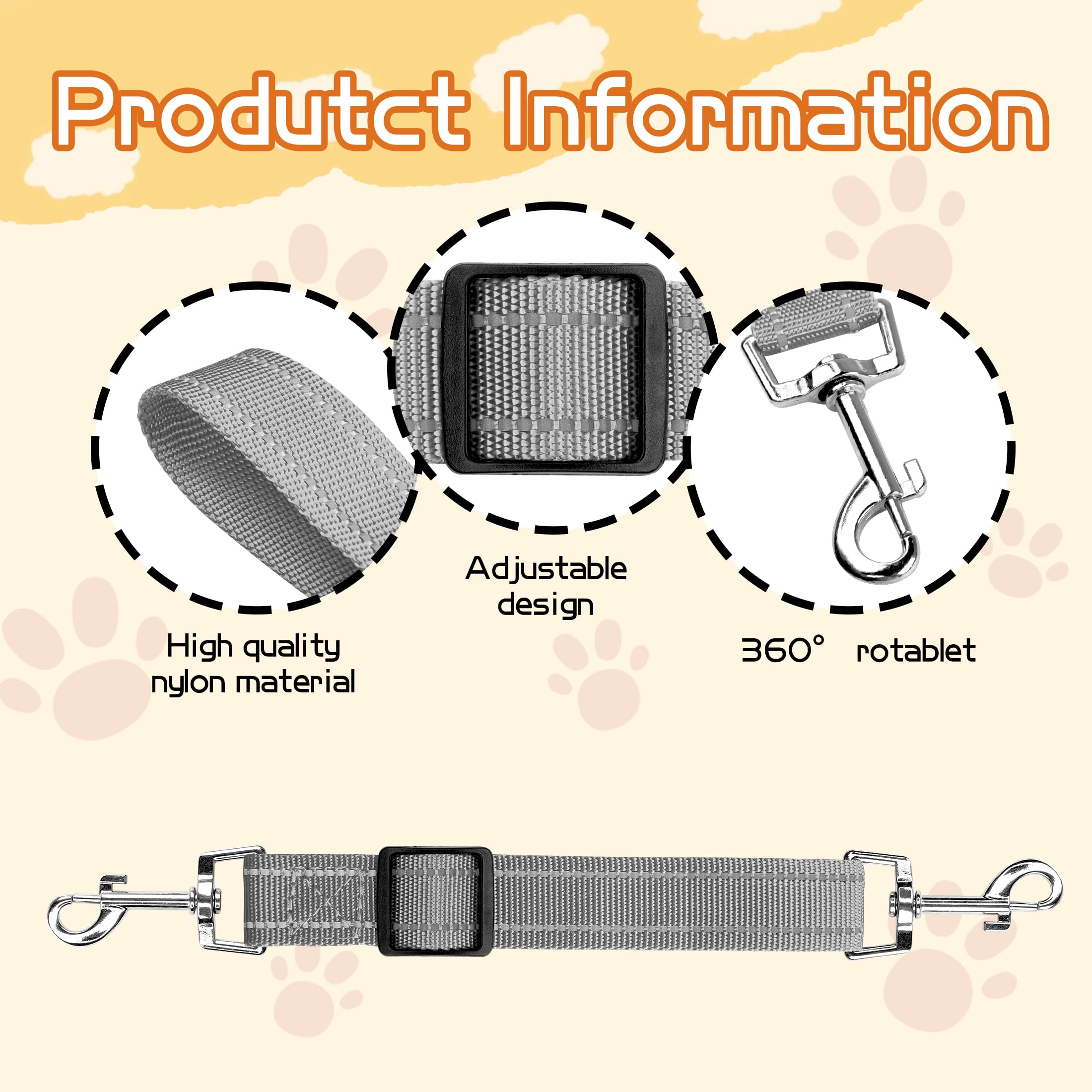 YAODHAOD Dog Safety Collar Clips,Adjustable Prong Collar Backup Clips with Dual Clasps, Reflective Prong Clip Dog Harness to Collar and Leash Connector Safety Clip (Gray)