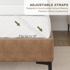 Zenzy 3" Twin Mattress Topper Cover, [Ultra-Soft] Bamboo Zippered Cover, Mattress Protector [with Adjustable Straps] [Washable] Cover for Mattress Topper- Only Cover