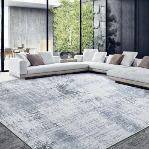 hombys 10x14 ft modern abstract area rug for living room bedroom, large non-slip boho floor carpet for indoor office dining room, traditional home deco, grey, machine washable