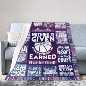 Homieblanket Basketball Blanket for Boys Girls, Cool Basketball Themed Design Printed Purple Throw Blankets for Kids Lap, Chair Sofa, Soft Fleece Cozy Blanket, 40"x 50"