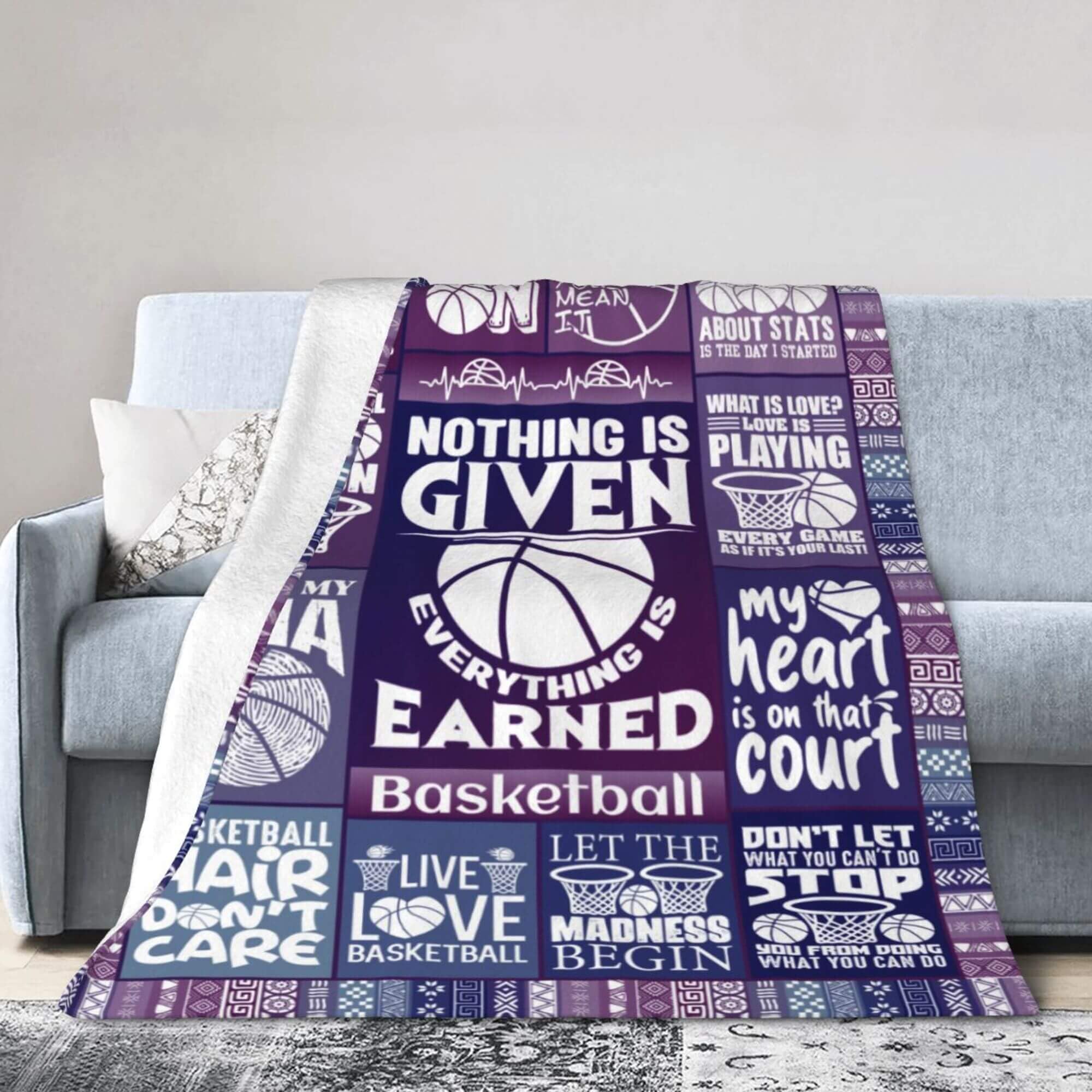 Homieblanket Basketball Blanket for Boys Girls, Cool Basketball Themed Design Printed Purple Throw Blankets for Kids Lap, Chair Sofa, Soft Fleece Cozy Blanket, 40"x 50"