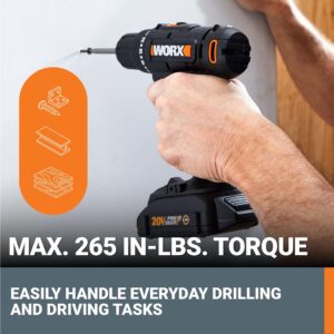 Worx 20V 3/8" Cordless Drill with 84pc Accessory Kit, Variable 2-Speed Drill Set 265 In-Lbs Torque 20+1 Clutch, Lightweight Compact Drill Driver 3/8-Inch Keyless Chuck – Battery & Charger Included