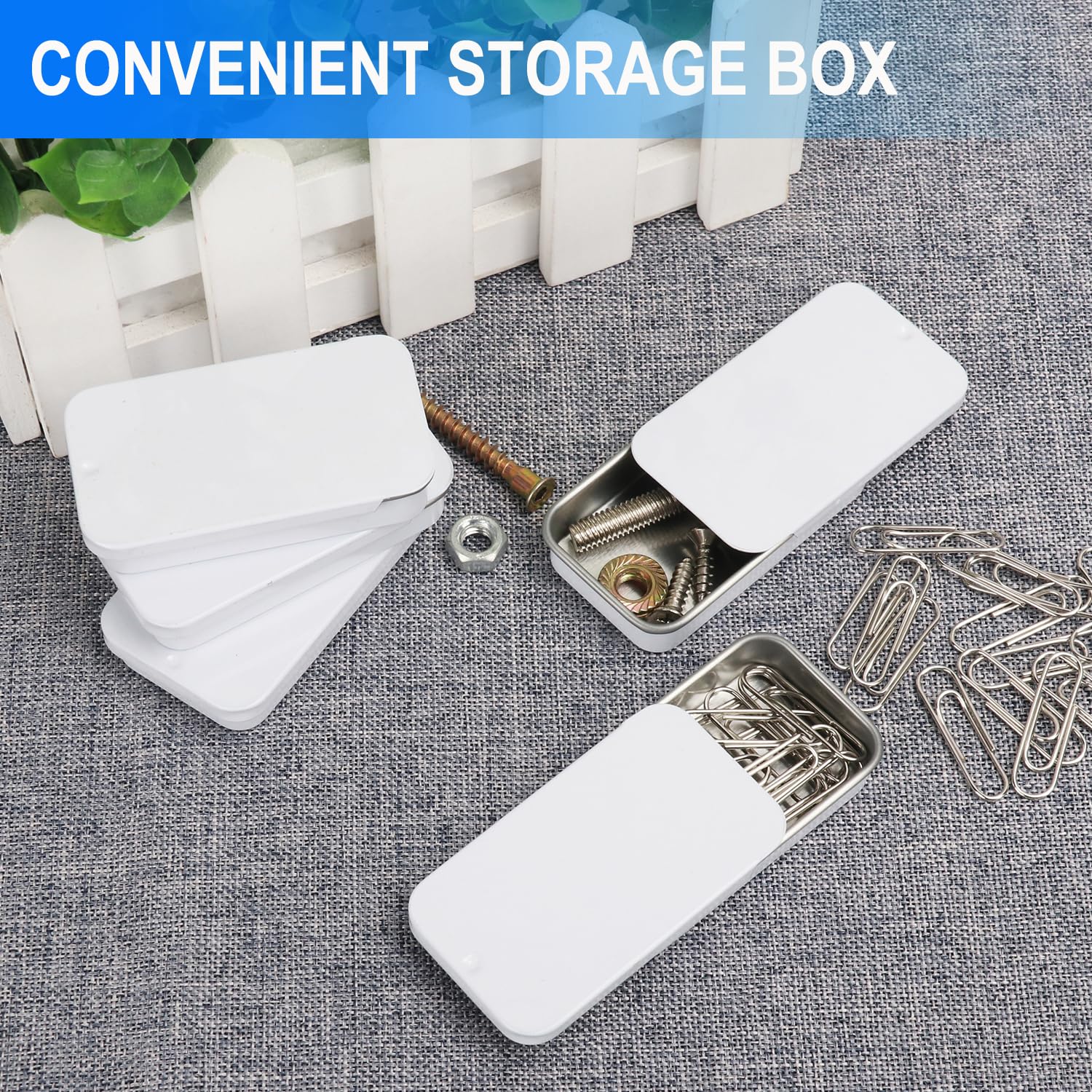 GENHAKON 50 PCS 2.36X1.3X0.43 Inch, Slide Top Tin Containers for Lip Balm, Rectangular Metal Tin Box with Sliding Lid for Small Items, Such as Candy, Charging cable, Pills, Earring, Jewelry, Etc