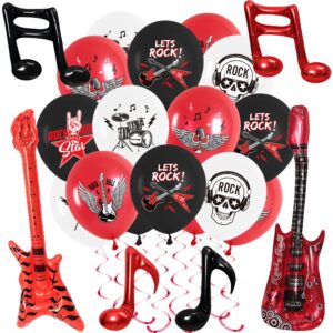 rock and roll party decorations - rock and roll balloons set includes note balloons guitar foil balloons latex balloons for boys and girls music party supplies