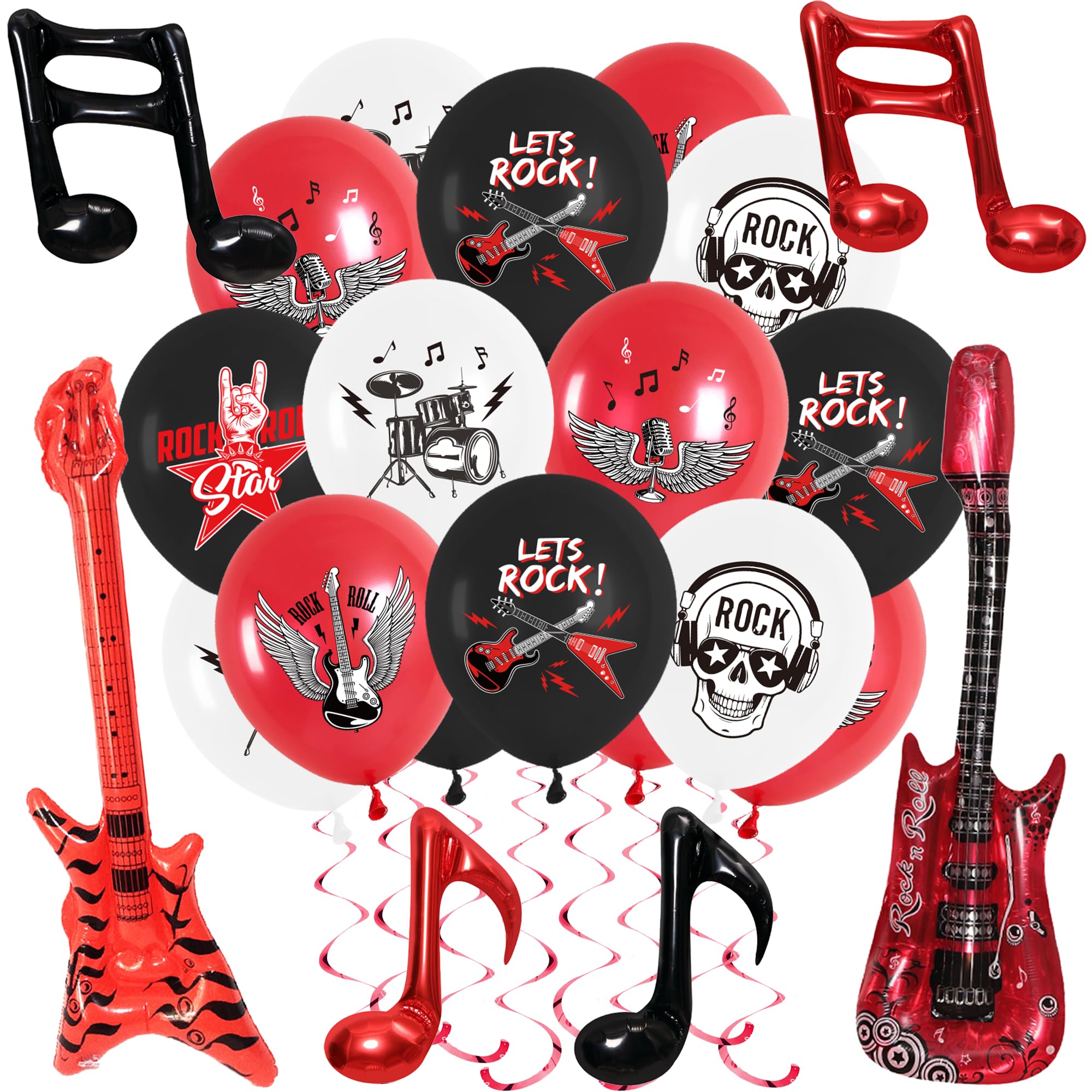 Rock and Roll Party Decorations - Rock and Roll Balloons Set Includes Note Balloons Guitar Foil Balloons Latex Balloons for Boys and Girls Music Party Supplies