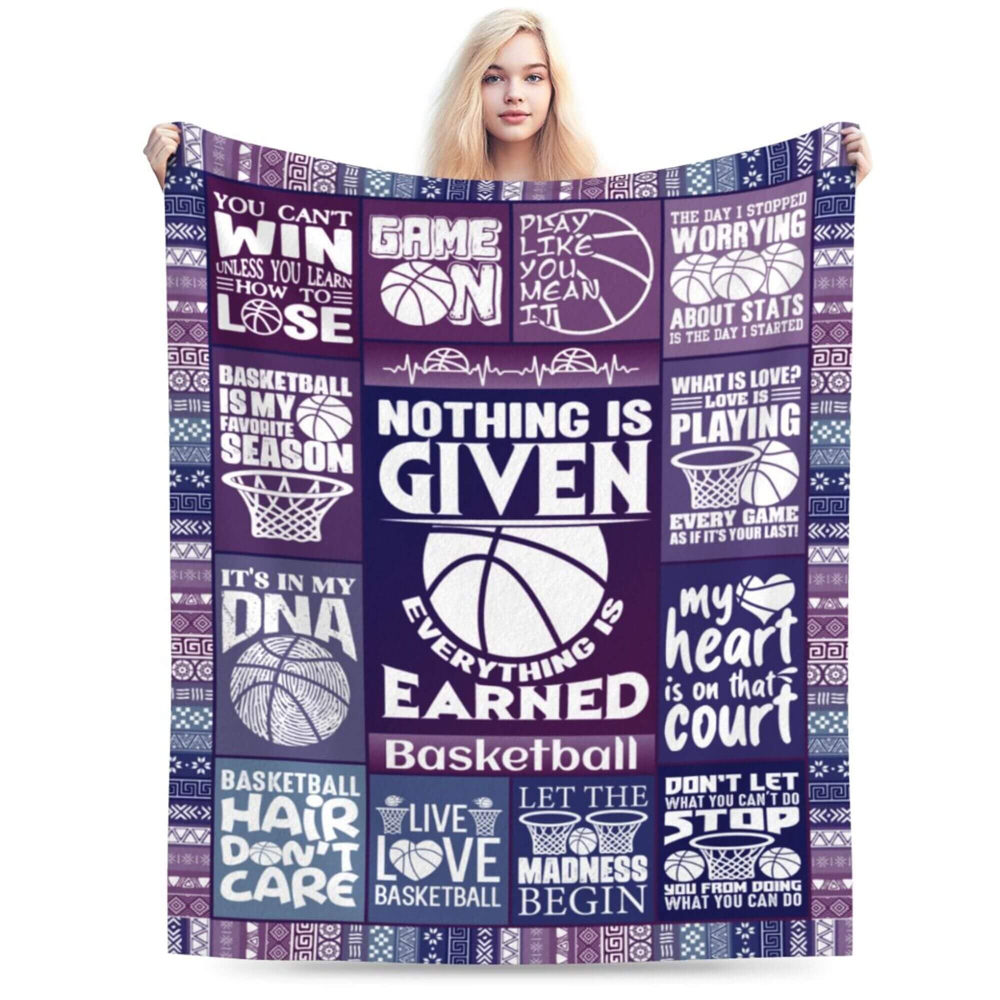 Homieblanket Basketball Blanket for Boys Girls, Cool Basketball Themed Design Printed Purple Throw Blankets for Kids Lap, Chair Sofa, Soft Fleece Cozy Blanket, 40"x 50"