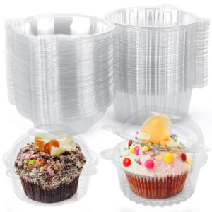 hansgo 50pcs individual cupcake containers, single clear cupcake boxes cupcake holders individual cupcake carriers with dome lids for cupcake muffin parties