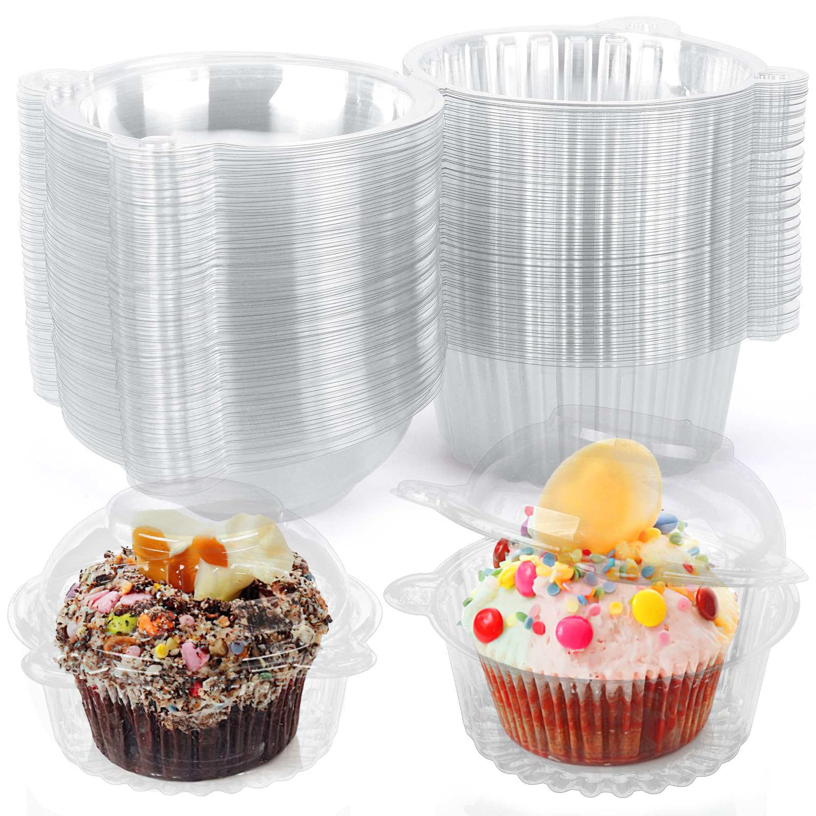 HANSGO 50PCS Individual Cupcake Containers, Single Clear Cupcake Boxes Cupcake Holders Individual Cupcake Carriers with Dome Lids for Cupcake Muffin Parties