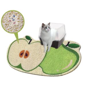 jsntorih cute cat litter trapping mat 24”x16”, traps mess from litter box and pet food bowl, soft on kitty paws, easy clean, kitten litter box mat (apple)…