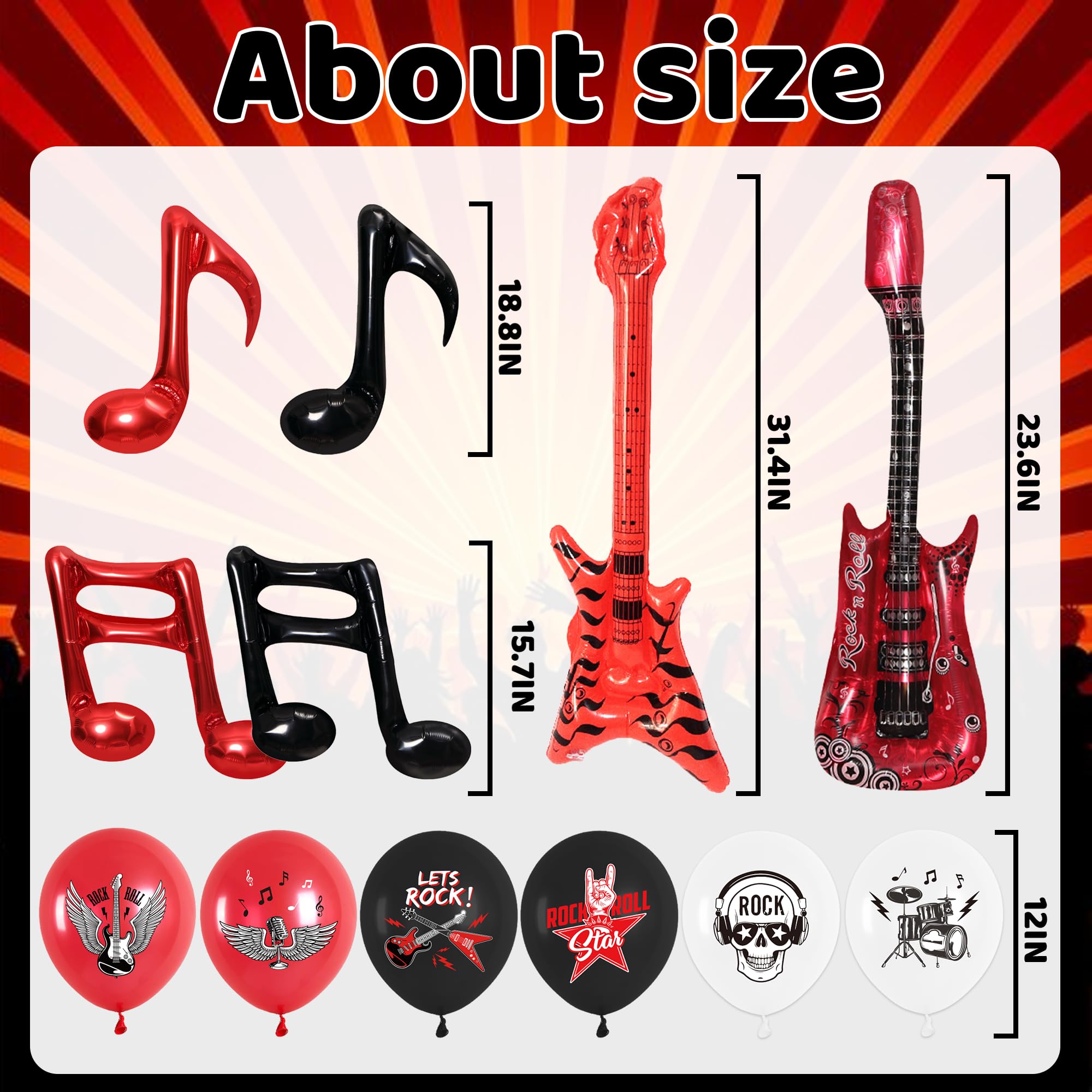 Rock and Roll Party Decorations - Rock and Roll Balloons Set Includes Note Balloons Guitar Foil Balloons Latex Balloons for Boys and Girls Music Party Supplies