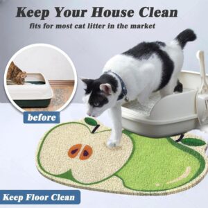 JSNTORIH Cute Cat Litter Trapping Mat 24”x16”, Traps Mess from Litter Box and Pet Food Bowl, Soft on Kitty Paws, Easy Clean, Kitten Litter Box Mat (Apple)…