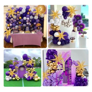 FOTIOMRG Purple and Gold Balloons Garland Arch kit with 3pcs Star Balloon, Metallic Gold Dark Purple White Balloons for Wedding Birthday Baby Shower Anniversary 2024 Graduation Party Decorations