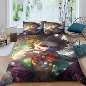 Joker Playing Card 3D Printedmagical Characters Bedding Set Quilt Cover Duvet Cover Comforter Covers with Pillowcases Microfiber 3 Pieces for Childrens And Adults with Zipper Closure Twin（173x218cm）