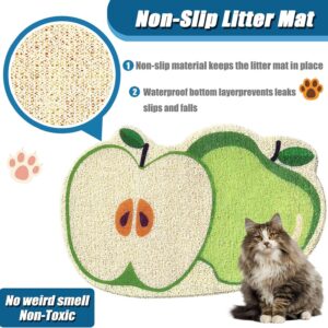 JSNTORIH Cute Cat Litter Trapping Mat 24”x16”, Traps Mess from Litter Box and Pet Food Bowl, Soft on Kitty Paws, Easy Clean, Kitten Litter Box Mat (Apple)…