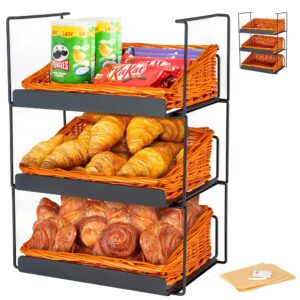 bread display rack | willow basket display for kitchen counter storage & bakery | bread organizer | farmers market display | basket for potatoes and onions | fruit & vegetables holder