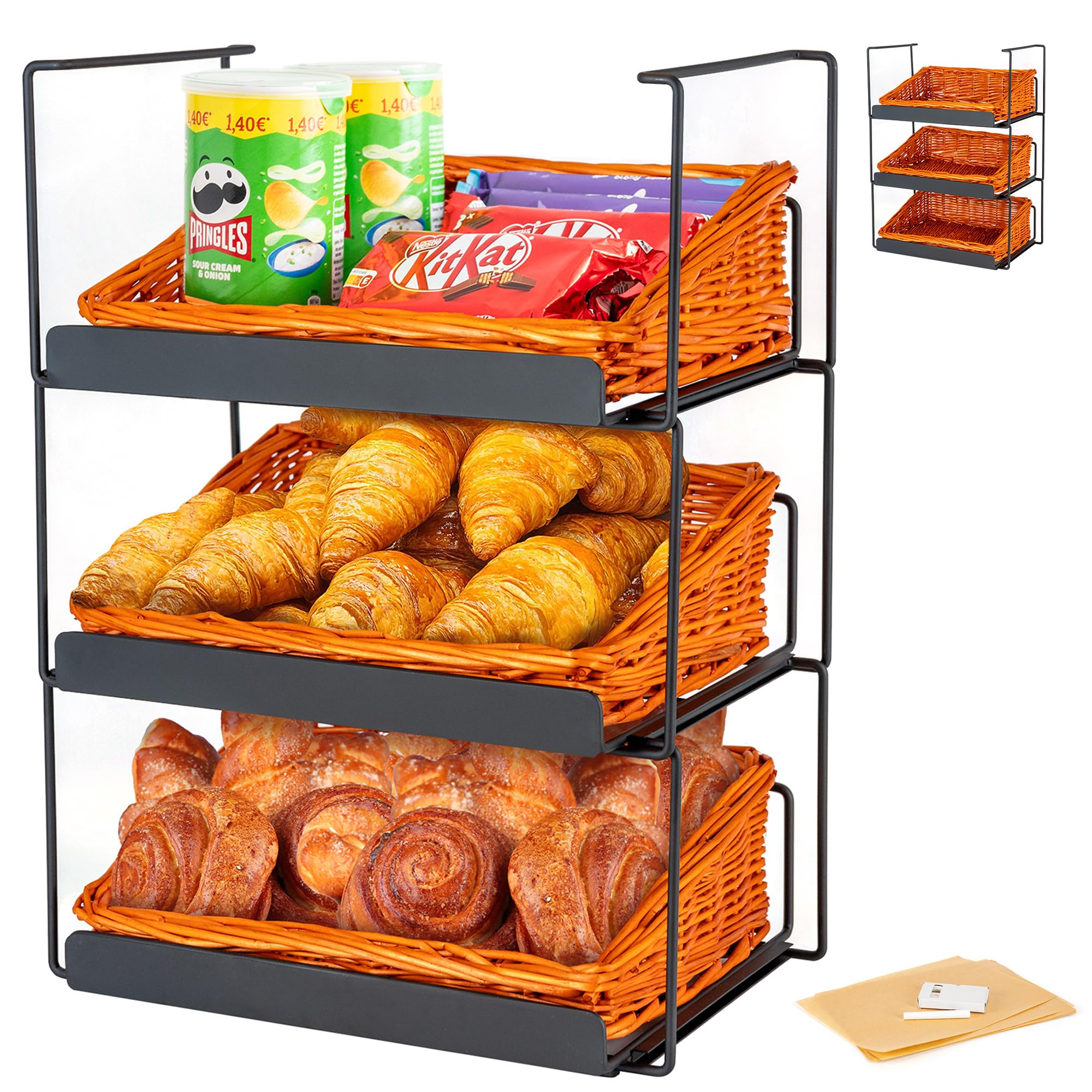 Bread Display Rack | Willow Basket Display For Kitchen Counter Storage & Bakery | Bread Organizer | Farmers Market Display | Basket For Potatoes And Onions | Fruit & Vegetables Holder