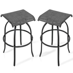 outdoor backless swivel bar stools set of 2, patio stools & bar chairs, outside high top barstools, breathable textilene fabric for yard, deck porch, balcony - armless - modern gray