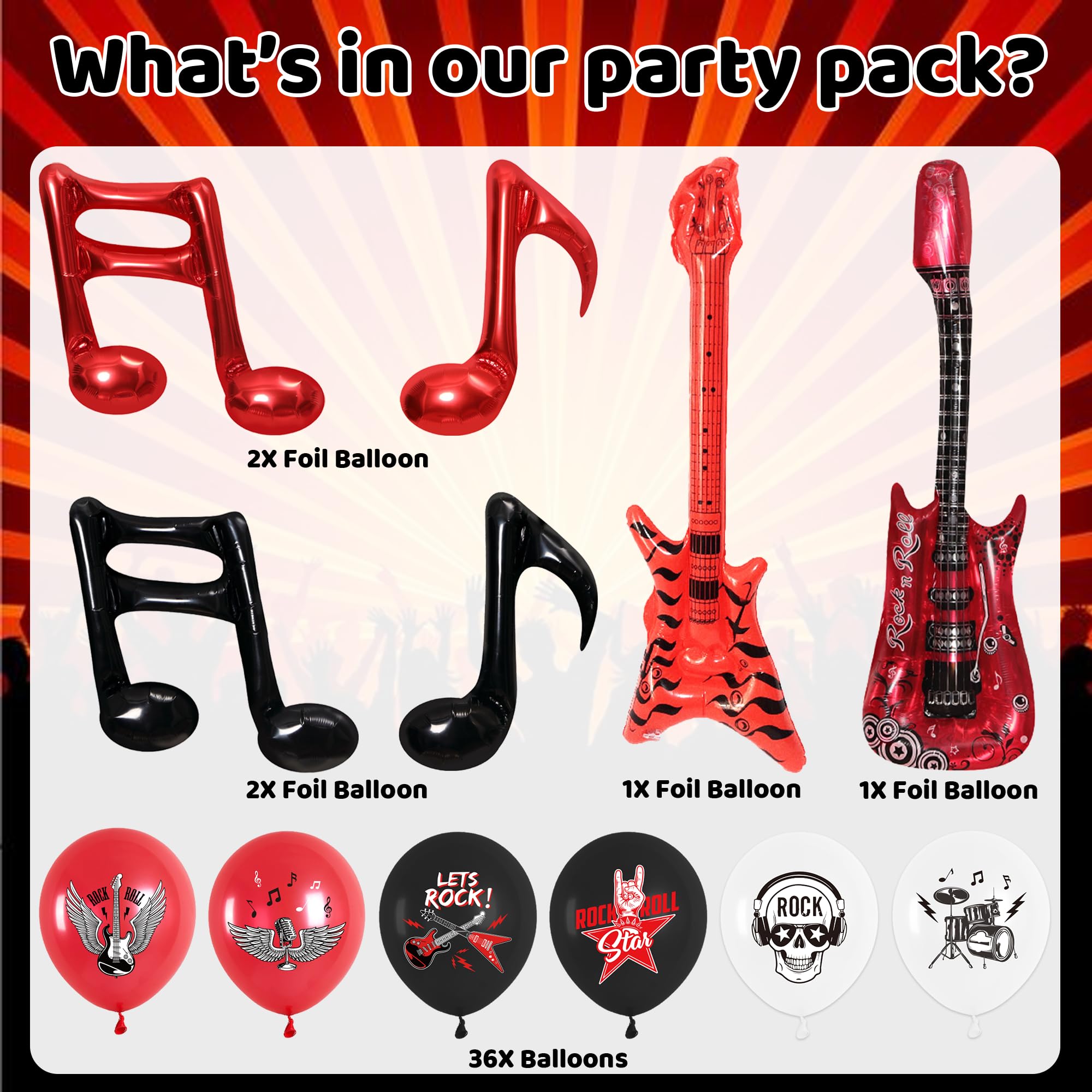 Rock and Roll Party Decorations - Rock and Roll Balloons Set Includes Note Balloons Guitar Foil Balloons Latex Balloons for Boys and Girls Music Party Supplies