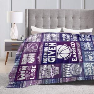 Homieblanket Basketball Blanket for Boys Girls, Cool Basketball Themed Design Printed Purple Throw Blankets for Kids Lap, Chair Sofa, Soft Fleece Cozy Blanket, 40"x 50"