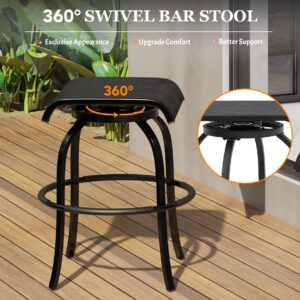 Outdoor Backless Swivel Bar Stools Set of 2, Patio Stools & Bar Chairs, Outside High Top Barstools, Breathable Textilene Fabric for Yard, Deck Porch, Balcony - Armless - Pure Black