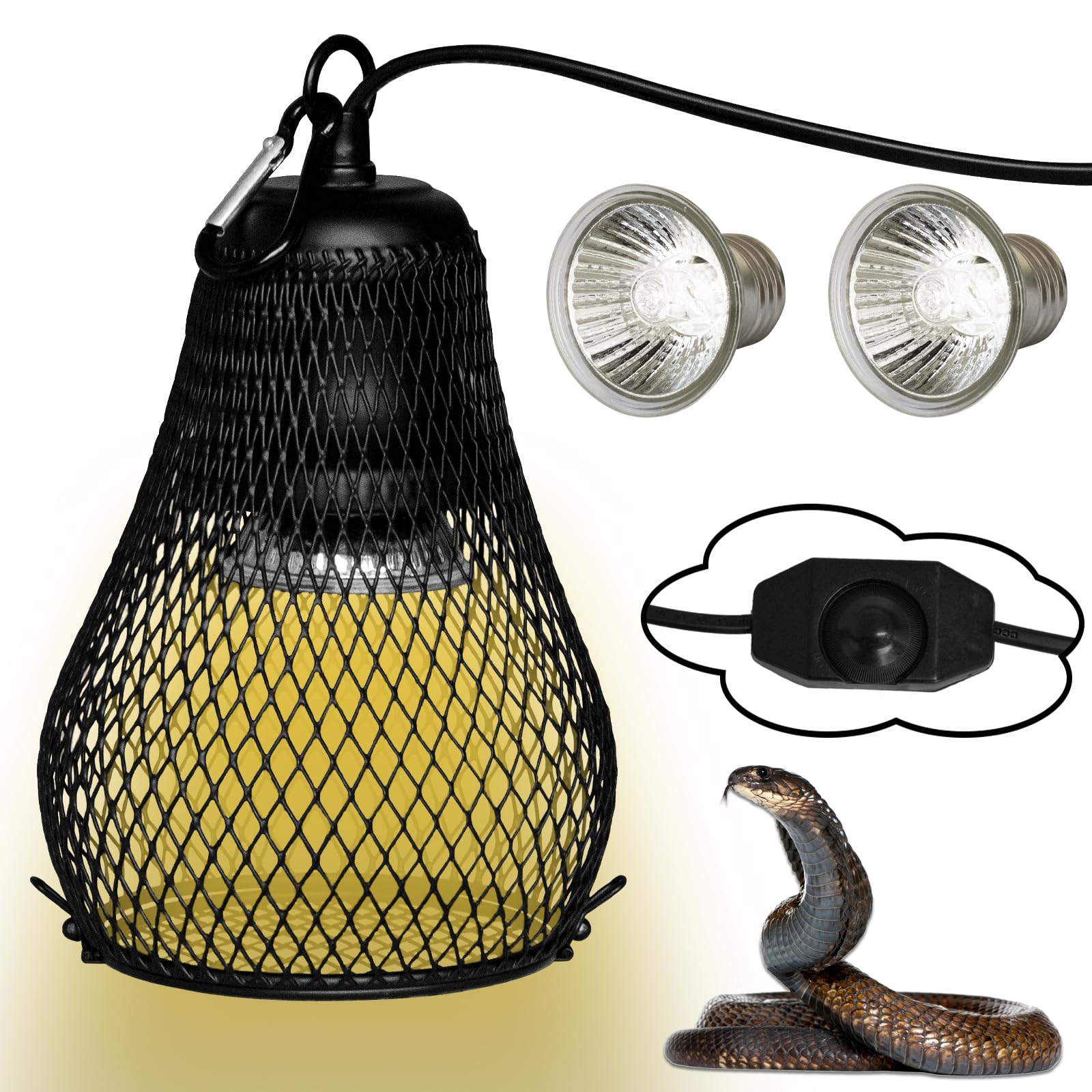 Reptile Heat Lamp,UVA UVB Reptile Light Anti-Scald Heater Guard Turtle Basking Heater Lamp with Guard for Lizard,Snake, Parakeets Parrots Chameleon, Amphibian Bird Supplies(2 Bulbs 25W+50W)