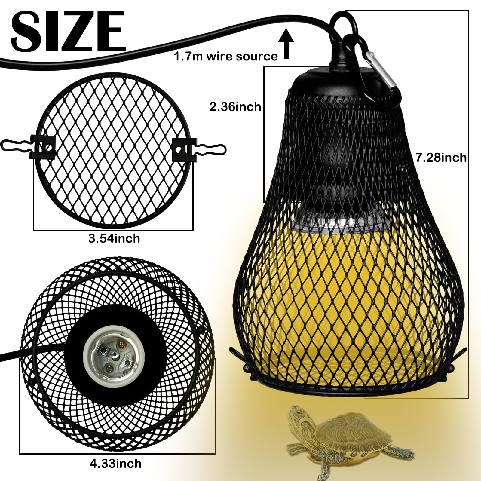 Reptile Heat Lamp,UVA UVB Reptile Light Anti-Scald Heater Guard Turtle Basking Heater Lamp with Guard for Lizard,Snake, Parakeets Parrots Chameleon, Amphibian Bird Supplies(2 Bulbs 25W+50W)