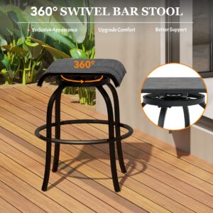 Outdoor Backless Swivel Bar Stools Set of 2, Patio Stools & Bar Chairs, Outside High Top Barstools, Breathable Textilene Fabric for Yard, Deck Porch, Balcony - Armless - Modern Gray