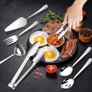 Gisly 12 Pieces Serving Utensils Include Large Serving Spoons,Slotted Serving Spoons,Serving Forks,Serving Tongs,Appetizers Tongs,Soup Ladle and Pie Cake Server for Buffet Catering,Dishwasher Safe