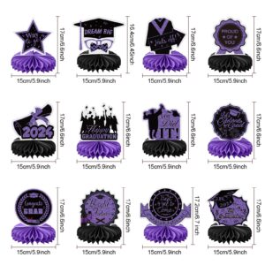 12PCS Graduation Decorations Class of 2024, Congrats Grad Table Centerpieces Graduation Honeycomb Centerpieces Grad Party Centerpieces 2024 Graduation Decorations for Party, Purple