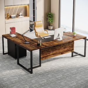 Tribesigns 70.8-Inch Executive Desk with File Cabinet, Large L Shaped Computer Desk with Storage Cabinet, L Shaped Desk with Drawer Cabinet, Rustic Brown & Black