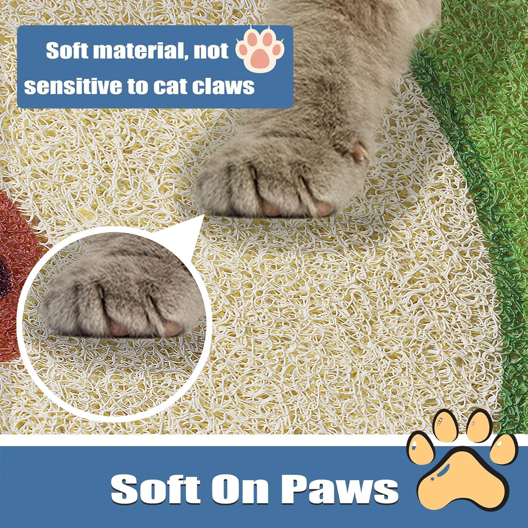 JSNTORIH Cute Cat Litter Trapping Mat 24”x16”, Traps Mess from Litter Box and Pet Food Bowl, Soft on Kitty Paws, Easy Clean, Kitten Litter Box Mat (Apple)…