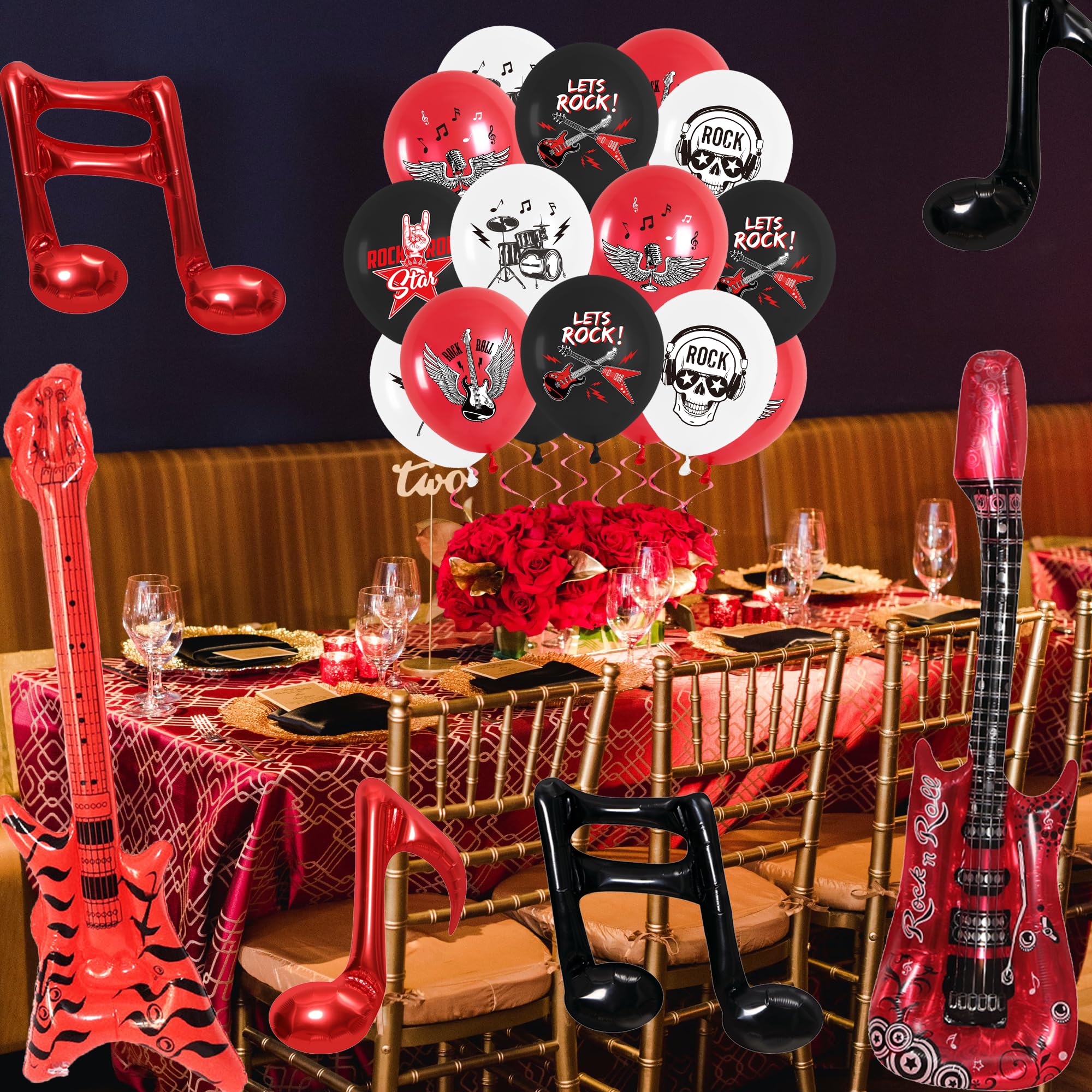 Rock and Roll Party Decorations - Rock and Roll Balloons Set Includes Note Balloons Guitar Foil Balloons Latex Balloons for Boys and Girls Music Party Supplies