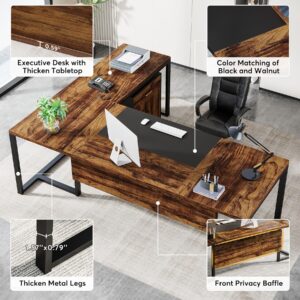 Tribesigns 70.8-Inch Executive Desk with File Cabinet, Large L Shaped Computer Desk with Storage Cabinet, L Shaped Desk with Drawer Cabinet, Rustic Brown & Black