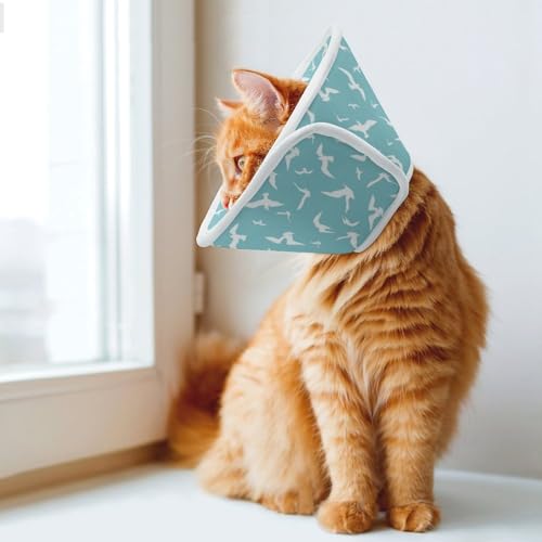 Cute Seagulls Soft Dog Cone Collars Protective Adjustable Cat Recovery Collar to Stop Licking L