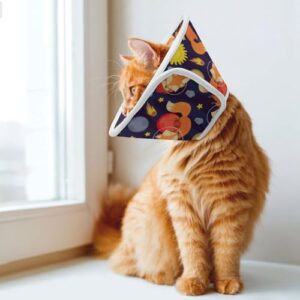 Cute Fox in Space Soft Dog Cone Collars Protective Adjustable Cat Recovery Collar to Stop Licking S