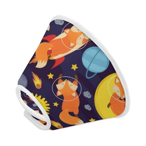 Cute Fox in Space Soft Dog Cone Collars Protective Adjustable Cat Recovery Collar to Stop Licking S