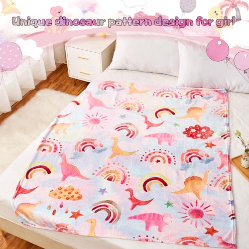 Cloele Dinosaur Blanket for Girls Pink Throw Toddler Blanket Unique Dinosaur Gifts for Kids and Teens - 50" x 60" Tie Dye Dino Flannel Blanket Soft Cozy Dinosaur Room Decor Blanket for Couch Sofa Bed