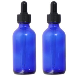 shuati 2pcs glass dropper bottle, eye dropper bottles, 2oz tincture bottle, storage container with dropper for essential lab chemicals, cobalt blue