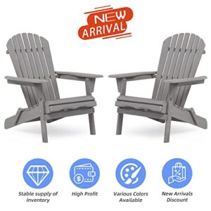 Ajikgn Outdoor Wooden Folding Set of 2 Solid Cedar Wood Lounge Patio Garden, Lawn, Backyard Adirondack Chair, Gray