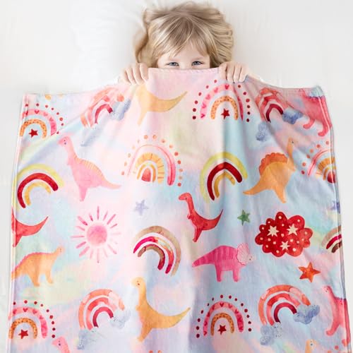 Cloele Dinosaur Blanket for Girls Pink Throw Toddler Blanket Unique Dinosaur Gifts for Kids and Teens - 50" x 60" Tie Dye Dino Flannel Blanket Soft Cozy Dinosaur Room Decor Blanket for Couch Sofa Bed