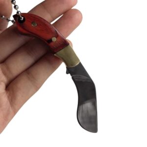 SZHOWORLD Ultra Small Fixed Blade Knife, 1.5inch 5Cr15 Stainless Steel Blade with Brass+Colored Wood Handle, Mini Creative Knife/Box Cutter with Leather Sheath for Every Day Carry (Red brown)