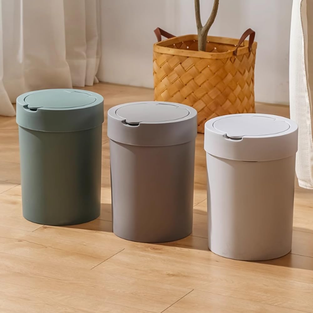 Round Open Top Waste Basket Multifunction Trash Bin for Kitchen Bedroom Living Room Indoor Fashion Garbage Container Bin (Color : Green)