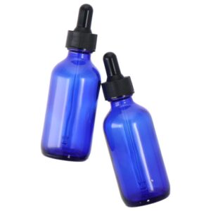 SHUATI 2Pcs Glass Dropper Bottle, Eye Dropper Bottles, 2oz Tincture Bottle, Storage Container with Dropper for Essential Lab Chemicals, Cobalt Blue