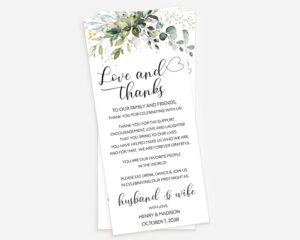 all ewired up wedding thank you, printed personalized, place setting, reception thank you card, wedding thank you note, table thank you card, rehearsal dinner, greenery, eucalyptus