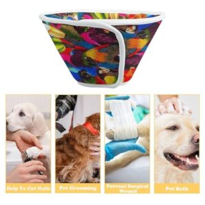 Parrot Party Printed Comfortable Dog Cone Cat Collar Adjustable Prevent from Licking Wounds L