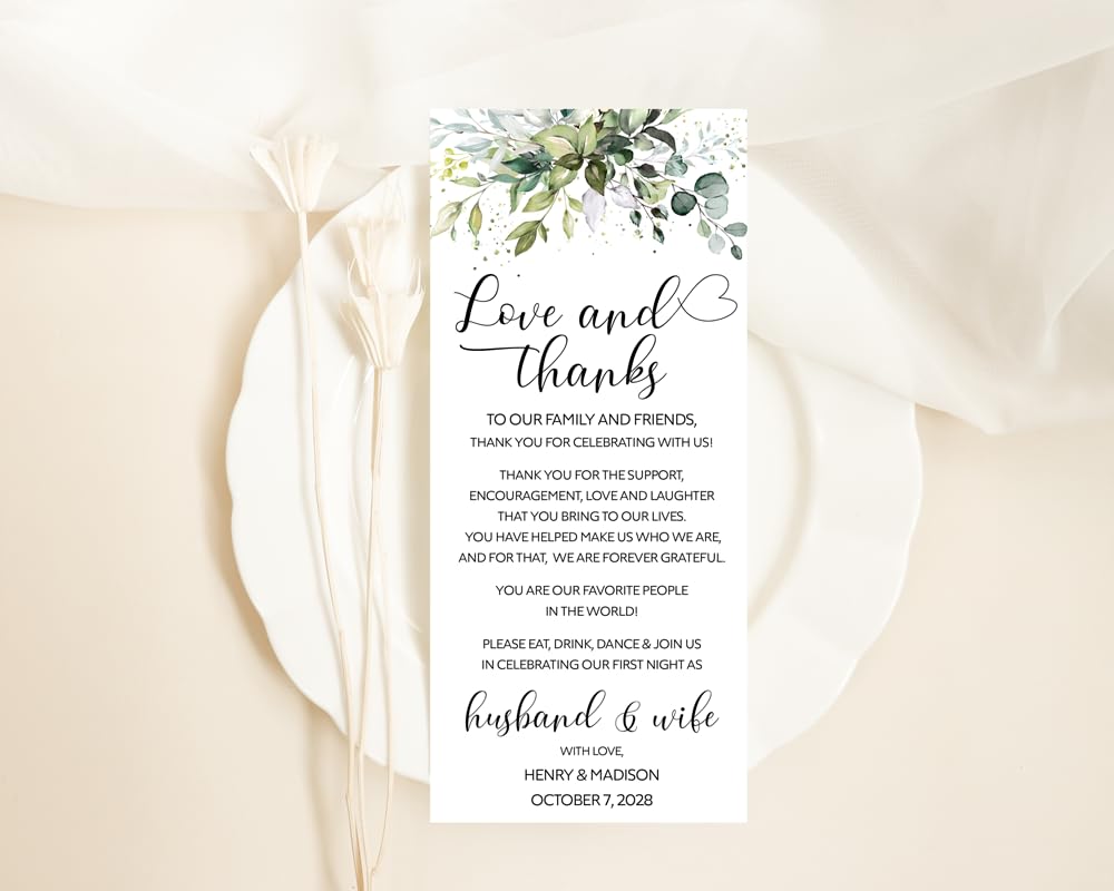 All Ewired Up Wedding Thank You, Printed Personalized, Place Setting, Reception Thank You Card, Wedding Thank You Note, Table Thank You Card, Rehearsal Dinner, Greenery, Eucalyptus