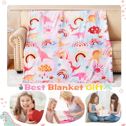 Cloele Dinosaur Blanket for Girls Pink Throw Toddler Blanket Unique Dinosaur Gifts for Kids and Teens - 50" x 60" Tie Dye Dino Flannel Blanket Soft Cozy Dinosaur Room Decor Blanket for Couch Sofa Bed