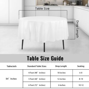 Colemoly Round Tablecloth Disposable 14-Pack 84 inches White Round Plastic Table Cloth for Weddings & Parties,Indoors & Outdoors