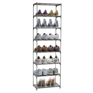 lemonidea shoe rack 8 tier with plastic shelves space saving narrow shoe storage vertical organizer 12 x 16.9 x 55.9 inches for entryway bedroom bathroom (gray)